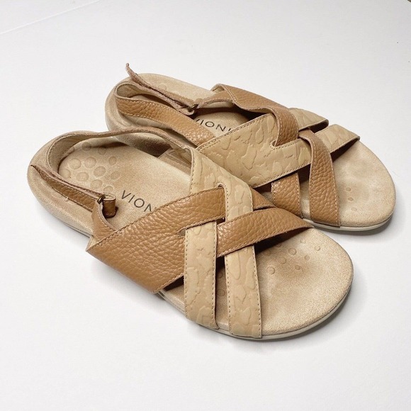 Vionic Womens Sz 8 Wide Eira Beige Tan Leather Hook And Loop Slingback S… - Picture 2 of 8